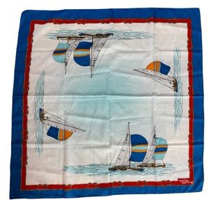 Marina Yachting Women’s Square Sailboat Silk Scarf GUC